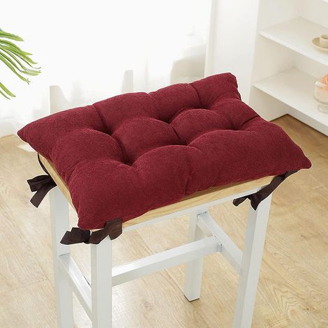 Lot de 2 coussins siège rectangulaires 25x35x5 cm, rouge, avec attaches (1/4)