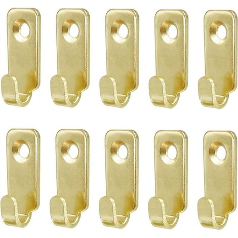 Set of 10 sturdy mini J-shaped wall hooks made of 304 stainless steel for mirrors, picture frames, wires, D-rings, hooks (gold) (1/5)