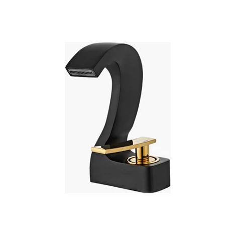 Robinet de lavabo en laiton noir (noir et or) - Robinet mitigeur monotrou pour eau chaude et froide (1/5)