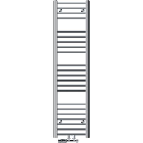 LuxeBath Radiatore da Bagno Sahara 300x1400 mm Cromato Diritto Termosifone con Attacco Centrale Set di Attacchi con Termostato Forma Angolare a Parete Calorifero Scaldasalviette Termoarredo