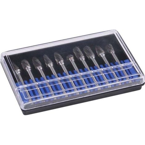 Lot de 10 limes rotatives en acier au carbure de tungstène, tige de 3 mm, diamètre de coupe de 6 mm, double coupe (1/4)
