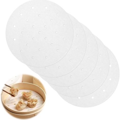 200 piezas de papel perforado para dim sum,papel redondo para vaporera,papel para vaporera de bambú,cesta para vaporera de pan de 20 cm blanca (1/5)