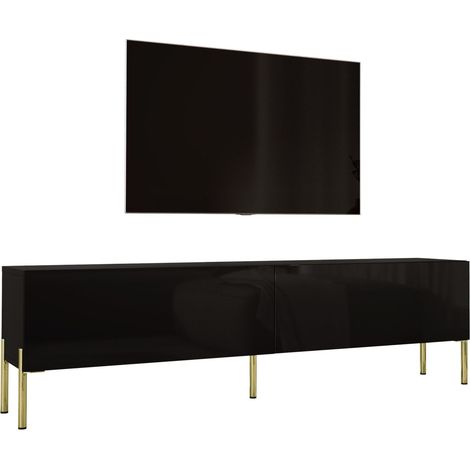 Meuble TV : Noir Mat, pieds dorées, 170 x 52 x 32 cm (1/5)