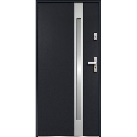 Porta d'ingresso apertura verso sinistra H.207 x l.100 cm in Acciaio smaltato e Inox Antracite - BRAGA (1/2)