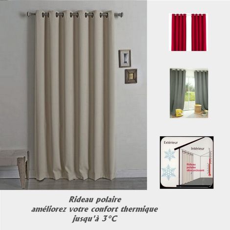 Rideau occultant, obscurcissant & isolant contre le froid, rideau doublé polaire 140x260 cm, thermique, coloris au choix - Beige pierre 70259/572. (1/4)