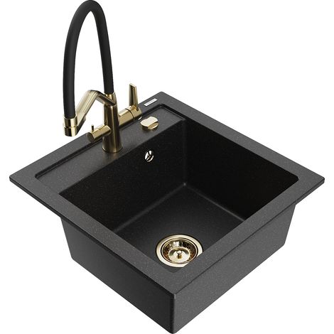 Mexen Vito lavello in granito 1-vasca con rubinetto da cucina Duo, nero/metallo argento - 6503-73-671701-57-G (1/5)