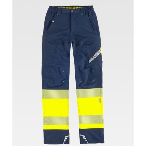 Pantalón elástico combinado con alta visibilidad y cintas reflectantes segmentadas C3551 WORKTEAM XL Azul marino / Amarillo flúor (1/2)
