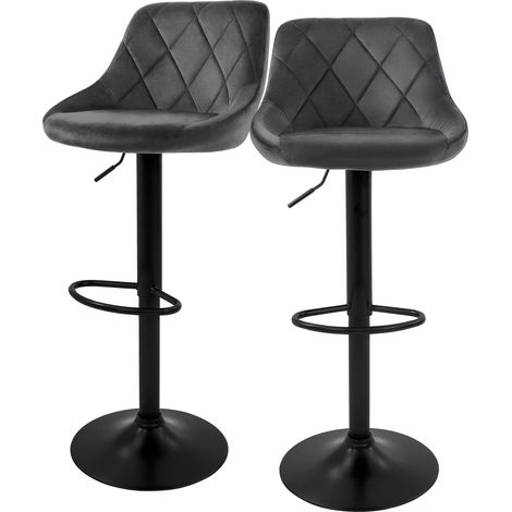 ML-Design Set di 2 Sgabelli da Bar Rivestimento in Velluto Grigio Sgabello da Bancone Regolabile in Altezza 62-82 cm Girevole a 360° Sedie Alte Sedia da Bistrot con Schienale e Poggiapiedi