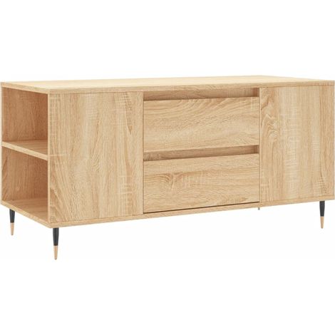 Mesa de centro con 2 cajones y 4 compartimentos, diseño rústico moderno, 102 x 44,5 x 50 cm, madera de ingeniería y metal DEC038892