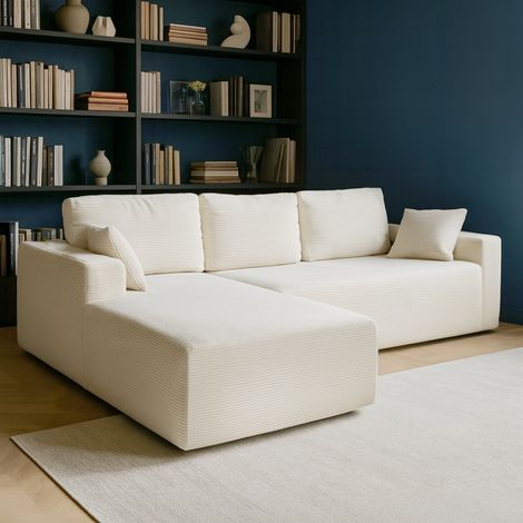 Divano angolare a 3 posti in velluto a coste beige HOVE