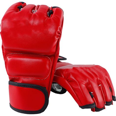 Ortviai Gants MMA Mixtes Semi-Doigts Rouges pour Entraînement de Boxe, Kick-Boxing et Arts Martiaux Mixtes