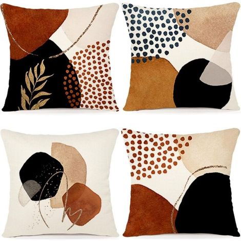 Housse de Coussin, 45 x 45cm,Lot de 4 Housse Coussin en Lin Coussin de Canapé Moderne Boho Motif Abstrait pour Chambre Extérieur Housse Oreiller (1/4)