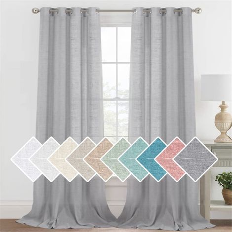 Gris Rideaux Filet Semi-Transparents à Œillets 2 Pièces 132x213 cm, Sans Tringle, pour Salon Balcon Chambre Salle de Bain (1/5)
