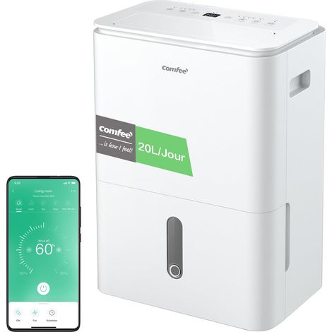 Déshumidificateur Easy Dry 20L/jour, 4 Modes, Deshumidificateur d'air Connecté, Réservoire 3L, Sèche-Linge, Fonction Swing, Pour pièce de 40㎡/100m (1/5)