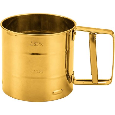 Mehlsieb aus goldfarbenem Edelstahl mit feinem Siebgewebe