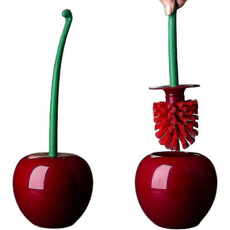 Brosse de toilette en forme de cerise avec support, brosse de nettoyage pour WC sur pied. (1/5)