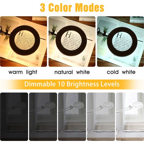 Lampada da tavolo flessibile Tomshine con morsetto, dotata di 8 bracci orientabili Maginier, luce dimmerabile, 3 modalità di colore e 10 livelli di luminosità per la lettura. (1/5)