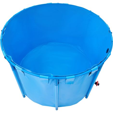 Mophorn Faltbarer Fischteich aus Segeltuch, 1700 L Fassungsvermögen, rundes PVC-Aquarium mit stabilem Rahmen und Ablassventil, ideal für die Zucht von Koi und Goldfischen (blau)