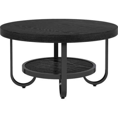 Table basse ronde à deux niveaux en MDF avec plateau 79 cm et étagère inférieure 50 cm (1/5)