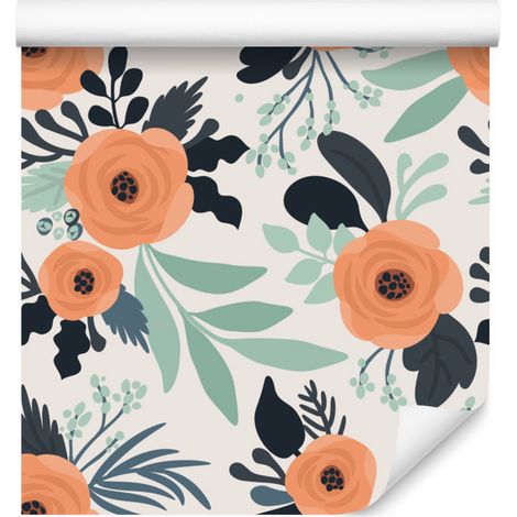 Mohnblumen-Tapete im Retro-Stil für Wohn- und Schlafzimmer, 50 x 1000 cm (1/5)