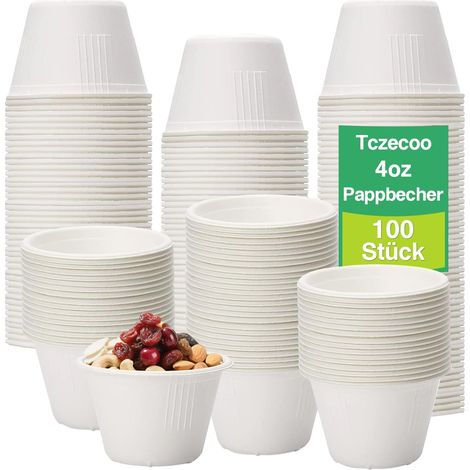 Packung mit 100 Papier-Soufflé-Förmchen, 120-ml-Portionsbecher, Papier-Probierbecher für Soßen, Gewürze, Eiscreme, Nusssauce, Dips, Snacks, Weiß (1/5)