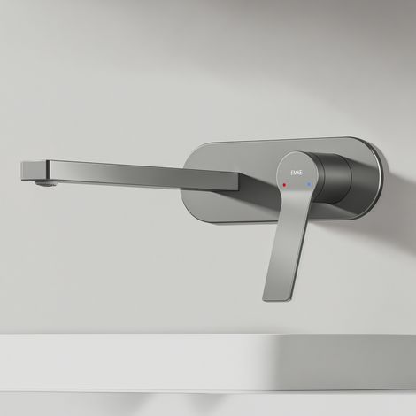 EMKE Wand-Waschtischarmatur inklusive Grundkörper 288 x 210 x 70 mm Anthrazit Mischbatterie für Waschbecken Wasserhahn Bad