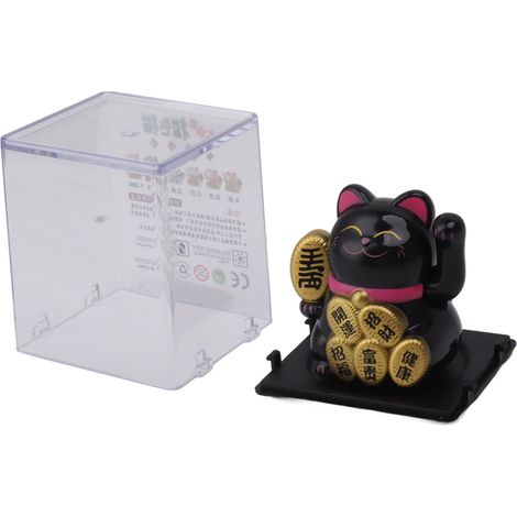 Chat porte-bonheur solaire miniature de 5 cm, mignon, agitant la main, symbole de richesse et de bienvenue, pour la décoration de la maison ou de la voiture (noir). (1/5)