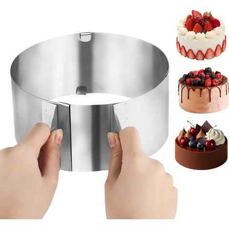 Adjustable Cake Ring Height 8 cm Adjustable Baking Ring Stainless Steel Diameter 16 to 30 cm Adjustable Baking Ring Baking Frame Suitable for Baking (1/5)