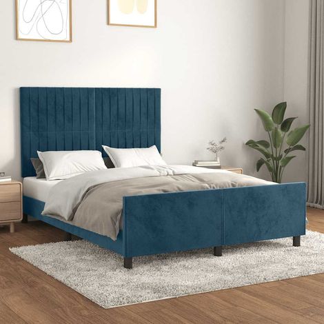 vidaXL Cadre de lit sans matelas bleu foncé 140x190 cm velours (1/5)