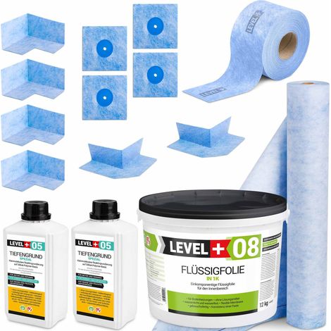 LEVEL+ Dichtset für Duschabdichtung Bad Dichtband Flüssigfolie 12kg SET41 (1/5)