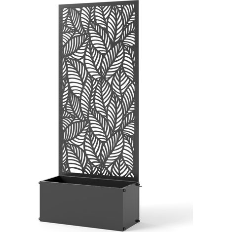 Jardinière métal avec treillis, bac à fleurs brise-vue pour plantes grimpantes, 45x21,5x110 cm, noir (1/5)