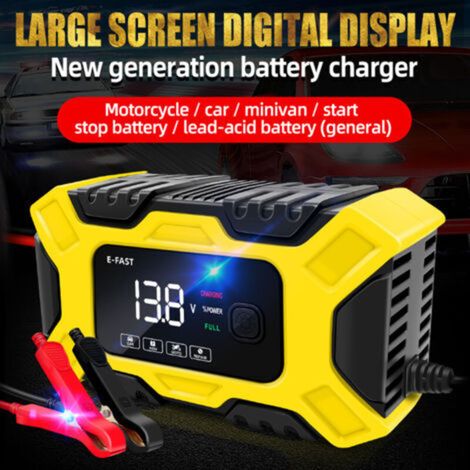 E-FAST 12V/6A Fully Automatic Battery Charger, Portable 3-Stage Maintenance Desulphator for Motorcycle Batteries (1/5)
