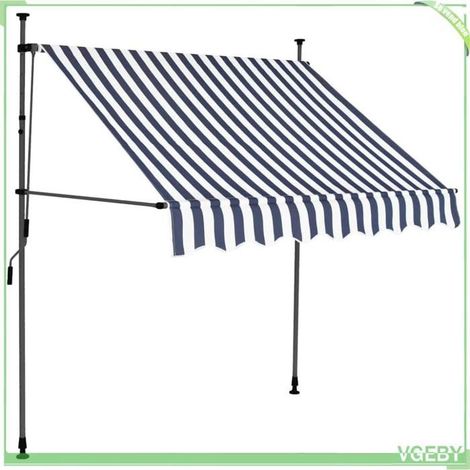 Auvent rétractable - FAFEICY - 145843 - 200 cm - Bleu et blanc - LED solaire, manuel (1/5)