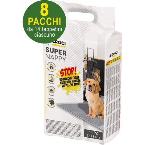 112 Tapis hygiéniques pour chiens SuperNappy Carbone Active 84x57 cm - 8 paquets de 14 chacun