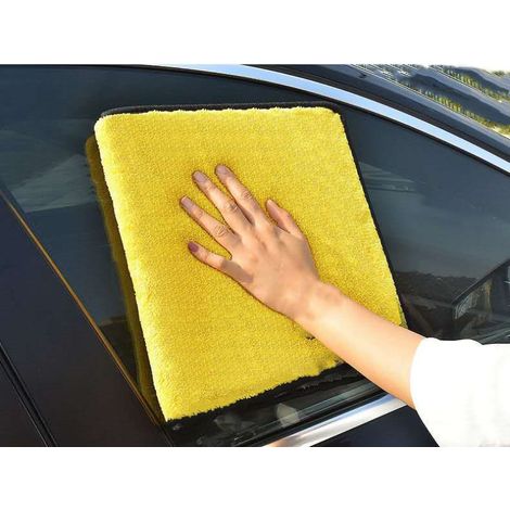 Doppelseitiges, gelb-graues Autowaschtuch – saugfähig und dick für professionelles Trocknen – 30 x 30 cm (1/5)