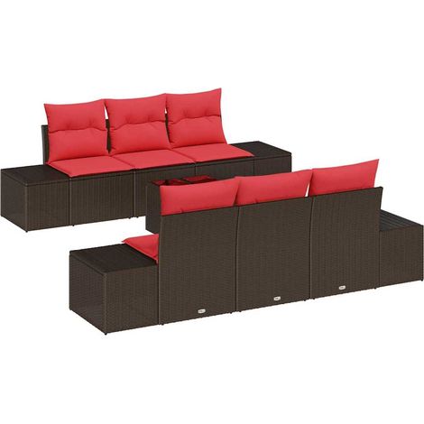Sofa Set with Cushion 7 pcs Brown Poly Rattan vidaXL