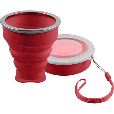 Gobelet pliable en silicone rouge, tasse de voyage pratique pour le camping – 210 ml (1/5)