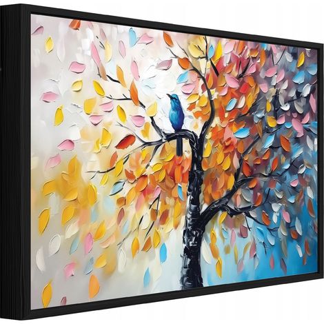 Leinwandbild Wandbild mit schwarzem Rahmen, Baum abstrakt, moderne Wanddekoration für Wohnzimmer und Schlafzimmer, Kunstdruck HD, 40 x 30 cm