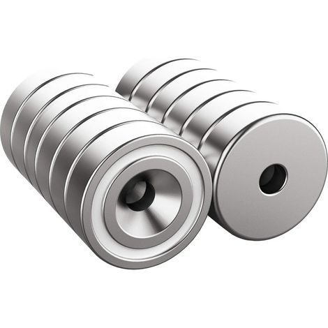 Lot de 12 aimants de 6 kg de force, 16 x 5 mm, avec trou et capuchon, aimants en pot usinés avec vis (1/5)