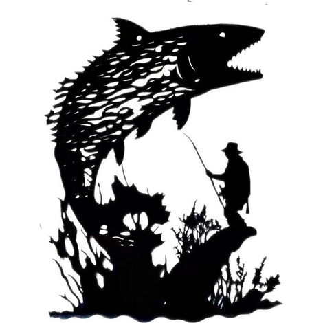 Metall-Wanddeko für den Garten: Fische, Tiere, Angeln, Berge, Bäume, Flüsse, Kunsthandwerk, menschliche Silhouetten, Ornament, Zuhause, drinnen, draußen, Garten, Zaun, 28 x 20 cm