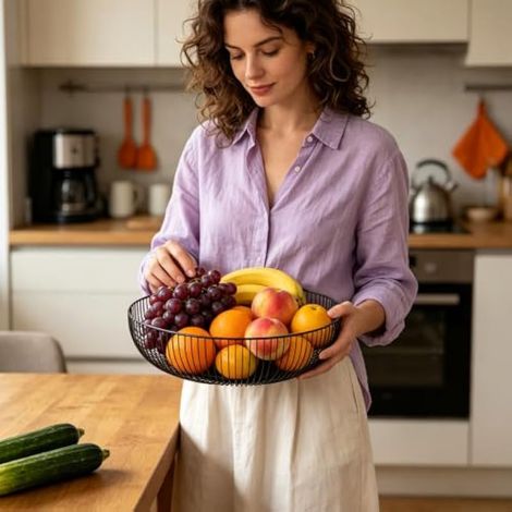 Lot de 2 corbeilles à fruits en métal - 28 cm - Noir - Design métallique (1/4)