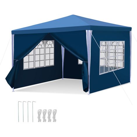Jiubiaz Tenda riparo da esterno 3x3 m Blu da giardino, protezione solare con pareti e tetto in PE