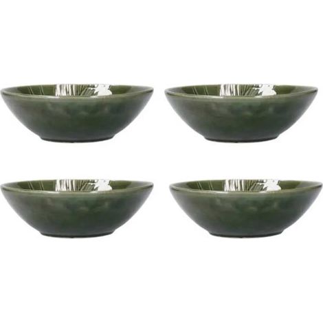 Mikasa Jardin Juego de 4 Cuencos para Pasta, 4x Cuencos para Pasta en Gres, Verde con Estampado Botanicu, 20cm - Apto para lavavajillas y apilable (1/3)