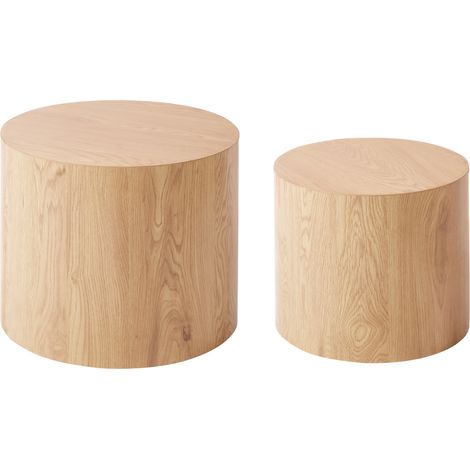 Conjunto de 2 mesas de centro redondas diseño tradicional MDF madera marrón claro Manti