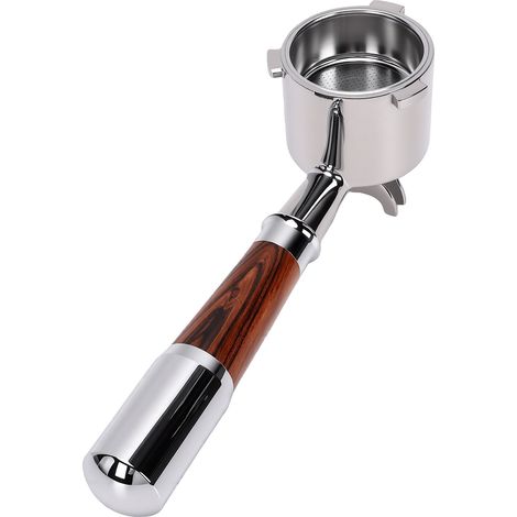 Porte-filtre de 51 mm adapté aux machines à café Delonghi en acier inoxydable avec poignée en noyer amovible facile à nettoyer à 3 oreilles avec double bec verseur (1/5)
