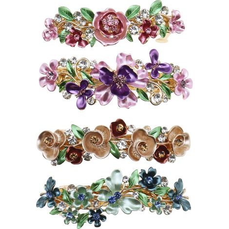 Set of 4 elegant French metal hair clips - Floral pattern - For women and girls (1/5)