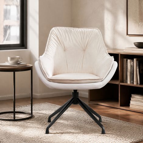REDOM Poltrona da scrivania girevole, seduta ergonomica ampia, ritorno automatico, similpelle beige (1/5)