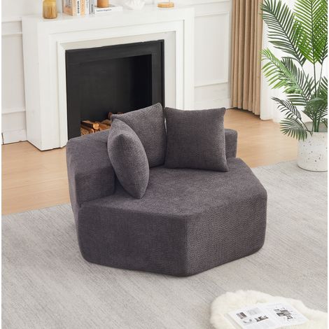 Sillón modular hexagonal de chenilla gris con 3 cojines, 138 x 122 x 76 cm DESVIAE (1/5)
