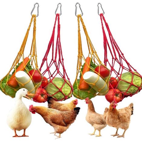 Sacs à brochettes pour poules et légumes, mangeoires suspendues pour poules et légumes, étagère à légumes jouet pour poules dans le poulailler, étagère à fruits pour volailles (1/5)