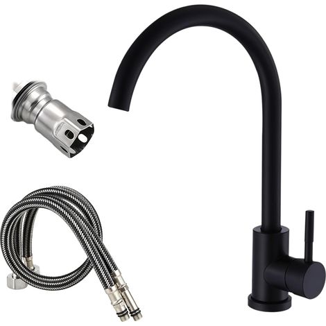 Rubinetto da cucina in acciaio inox 304 nero: miscelatore monocomando girevole a 360° con beccuccio alto, rubinetto da cucina con attacchi G3/8, rubinetto per lavello con tubo di alimentazione. (1/5)
